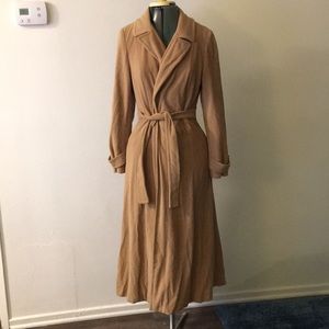 Camel colored trench coat.